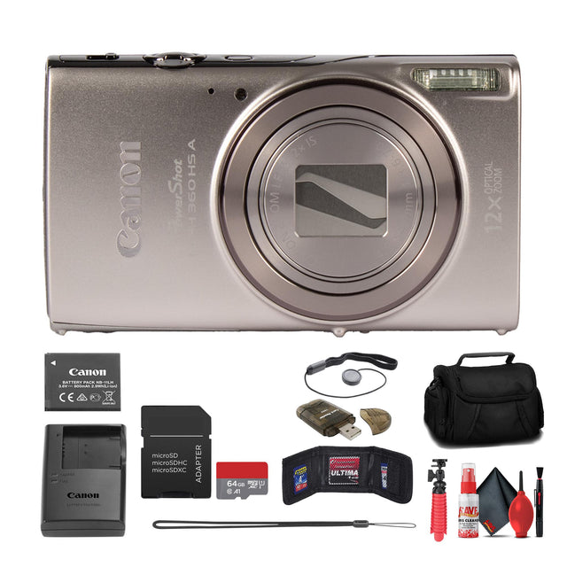 Canon PowerShot A360 HS  
12x Optical Zoom  
3.6-70 mm  
Canon A1180T  
PALA 15m  

Canon microSD microSDHC microSDXC Adapter  
64GB  

Canon Battery Pack NB-11LH  
Ultima Camera Strap  
Canon Lens Cleaning Kit  
Canon USB Cable  
Canon Camera Bag
