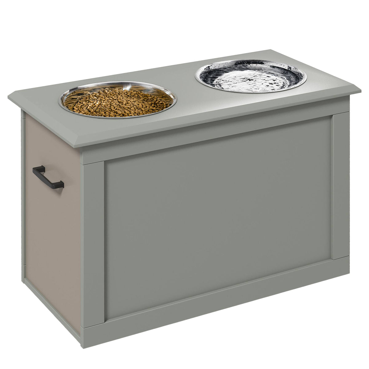 Pawhut - Raised Pet Feeding Storage Station with 2 Stainless Steel Bowls Base for Large Dogs and Other Large Pets - Gray