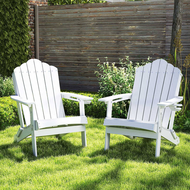 Front. Gymax - Gymax Patio Folding Adirondack Chair Weather Resistant Cup Holder Yard White - White.
