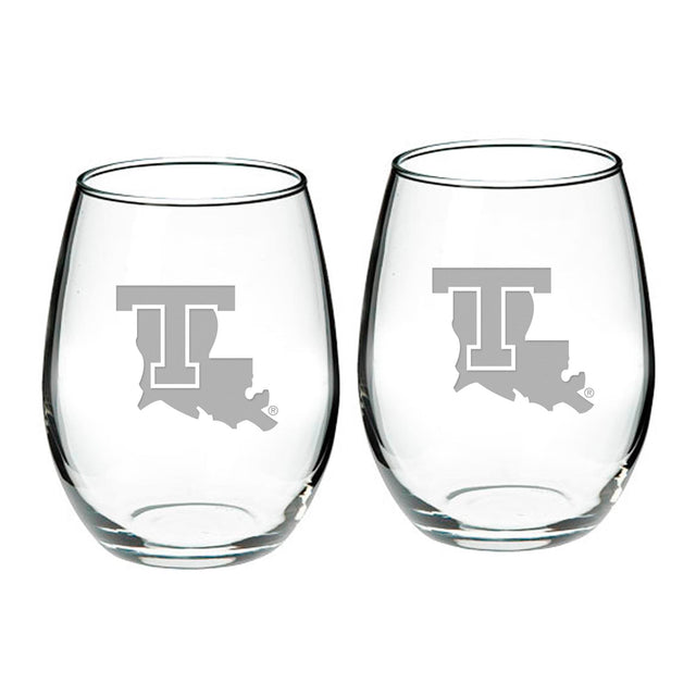 Front. Jardine - Louisiana Tech Bulldogs 21oz. 2-Piece Stemless Wine Glass Set - Multicolor.