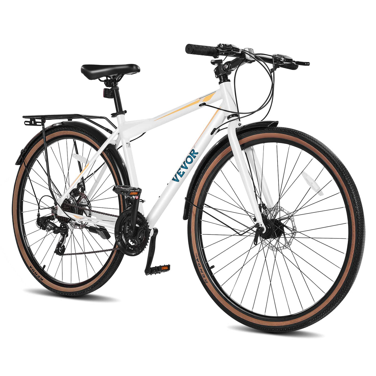 VEVOR - Hybrid Bike,Lightweight Aluminum Frame Bike, 700c Wheel Hybrid Bicycle,Step-Over Bikes, with 24-Speed Shimano Drivetrain - White, black
