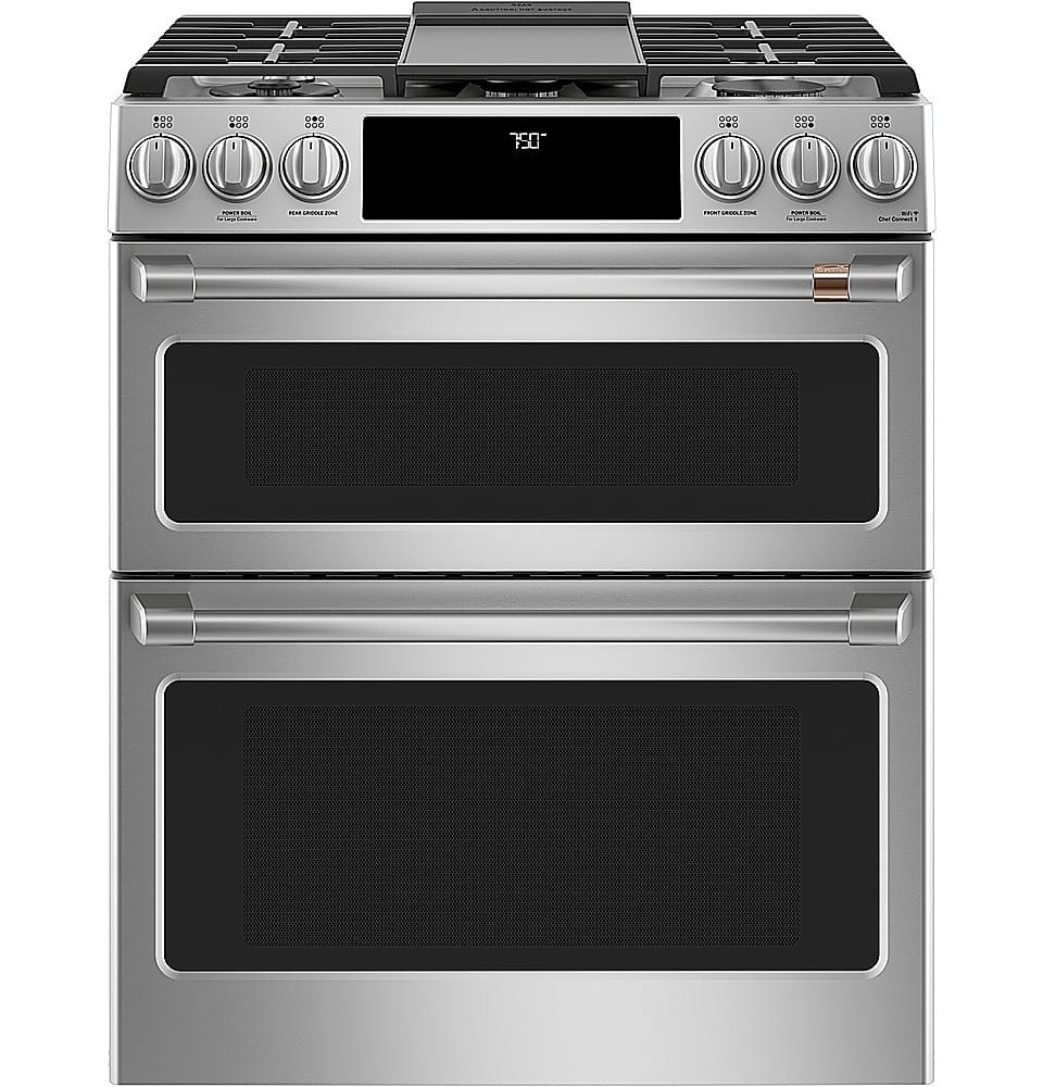 Café - 30 in. Wide 6 Burners 6.7 Cu. Ft. Slide-In Double Oven Gas True Convection Range with Built-In Wi-Fi, Customizable - Stainless Steel