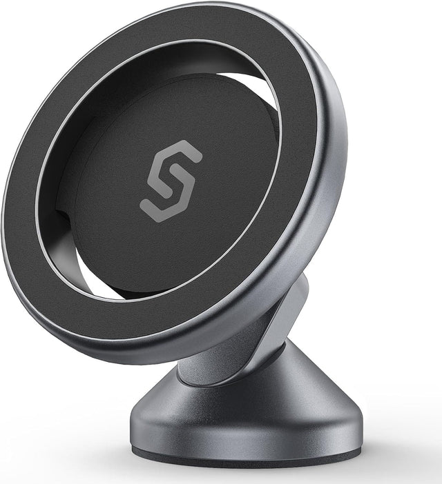 Front. Syncwire - Adjustable Magnetic Car Mount for MagSafe, Compact 360° Rotating Stick-On Phone Holder for Dashboard - Space Gray.