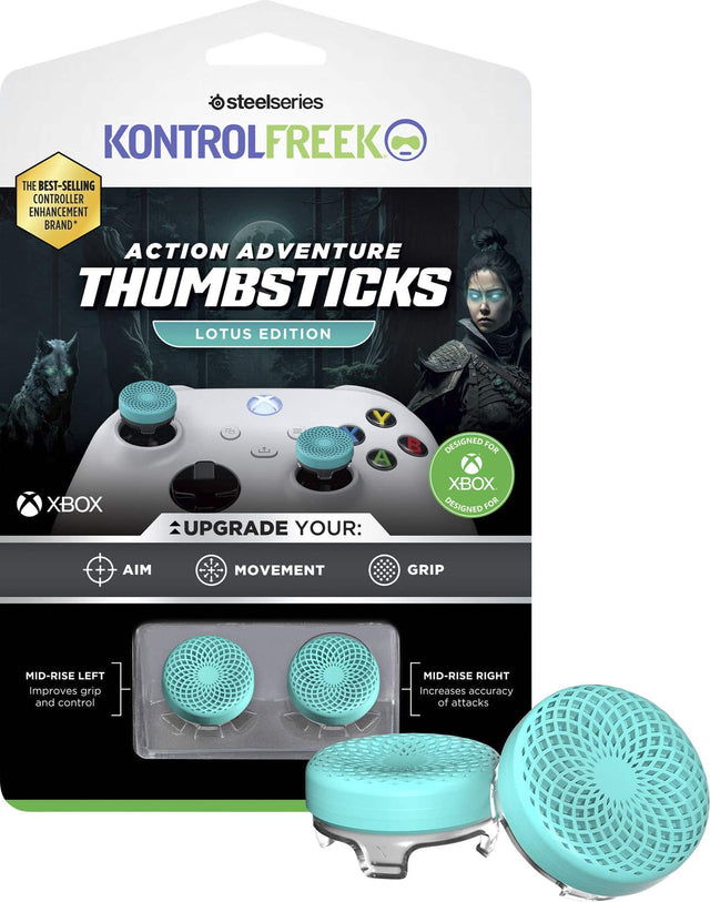 steelseries KONTROLFREEK THE BEST-SELLING CONTROLLER ENHANCEMENT BRAND ACTION ADVENTURE THUMBSTICKS LOTUS EDITION XBOX Y A UPGRADE YOUR: B DESIGNED FOR XBOX DESIGNED FOR + AIM MOVEMENT GRIP MID-RISE LEFT Improves grip and control MID-RISE RIGHT Increases accuracy of attacks