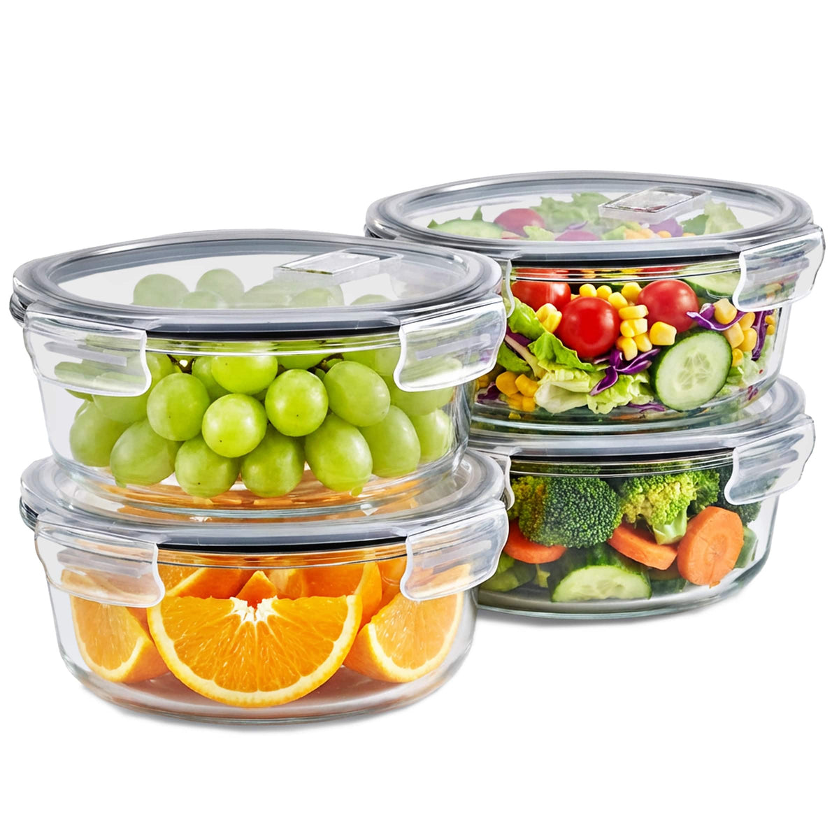 Sorbus - Set of 4 Glass Food Storage Containers with Steam Vent, Airtight Lids, Microwave, Oven, Freezer & Dishwasher Safe - Clear
