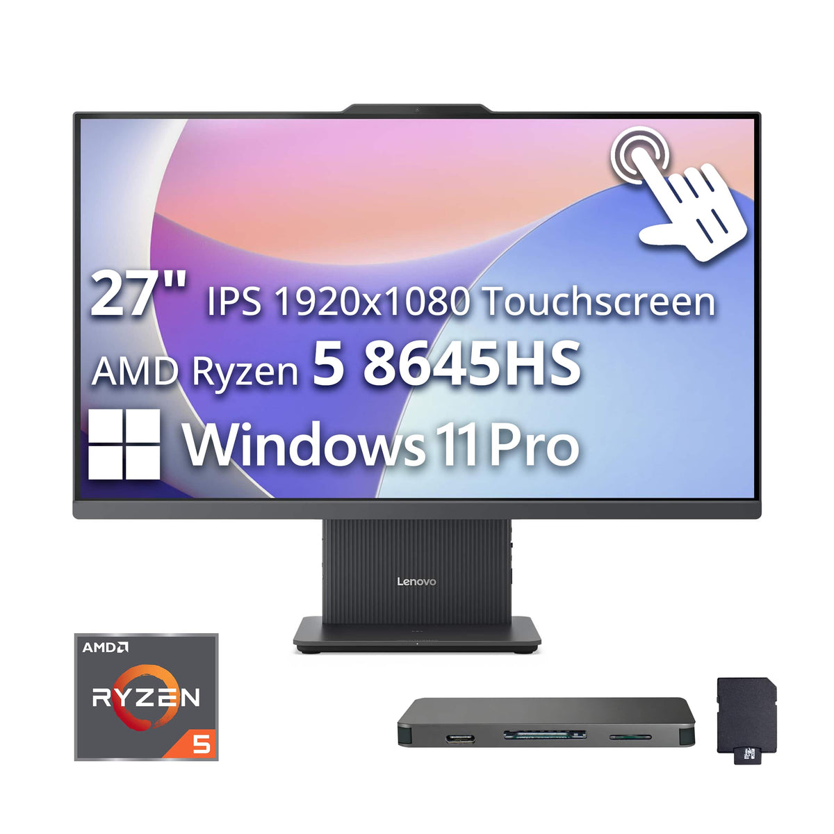 Lenovo - Upgraded - Ideacentre 27" FHD Touch All-in-One Desktop,AMD Ryzen 5 8645HS,16GB DDR5,512GB SSD+1TB Dock,Wi-Fi 6,Win 11 Pro - Luna Gray