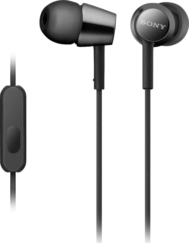 Front. Sony - EX155AP EX Series Wired In-Ear Headphones - Black.