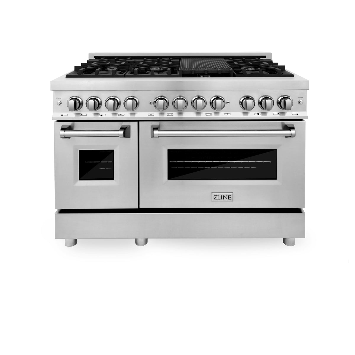 ZLINE - 48 in. Wide 7 Burner 6.0 cu. ft. Legacy Freestanding Dual Fuel Range with Gas Cooktop & 2 Electric Ovens - Stainless Steel