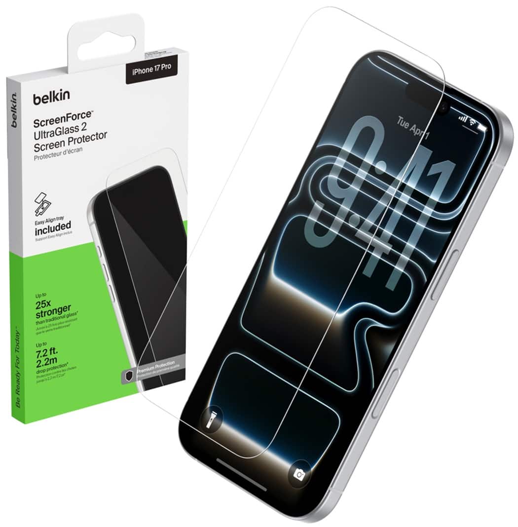 Belkin - ScreenForce UltraGlass 2 Screen Protector for iPhone 17 Pro w/ Easy Align Tray - Clear