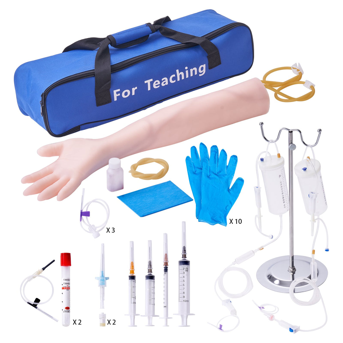 VEVOR - Phlebotomy Practice Kit, IV Venipuncture Intravenous Training Kit, High Simulation IV Practice Arm Kit with Carrying Bag - Multicolor
