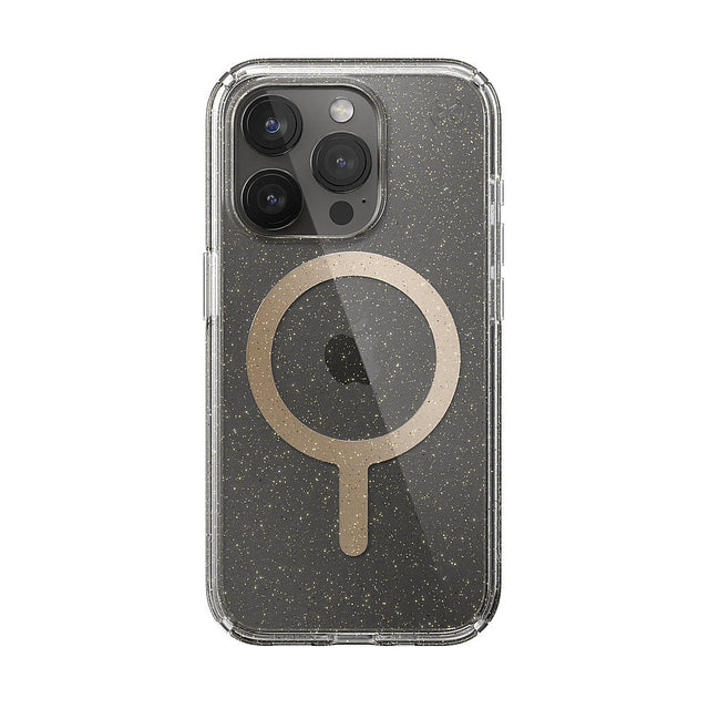Front. Speck - Presidio Lux Case with MagSafe for Apple iPhone 15 Pro - Clear/Gold Glitter.