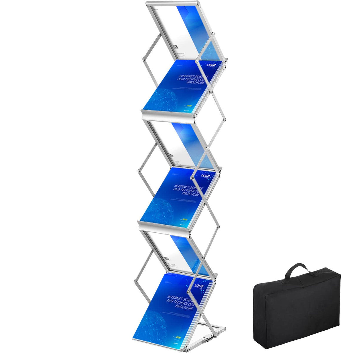 VEVOR - Foldable Magazine Display Rack, 6 Pockets Pop-Up Brochure Display Stand, Double-Sided Display Catalog Holder Stand - Silver