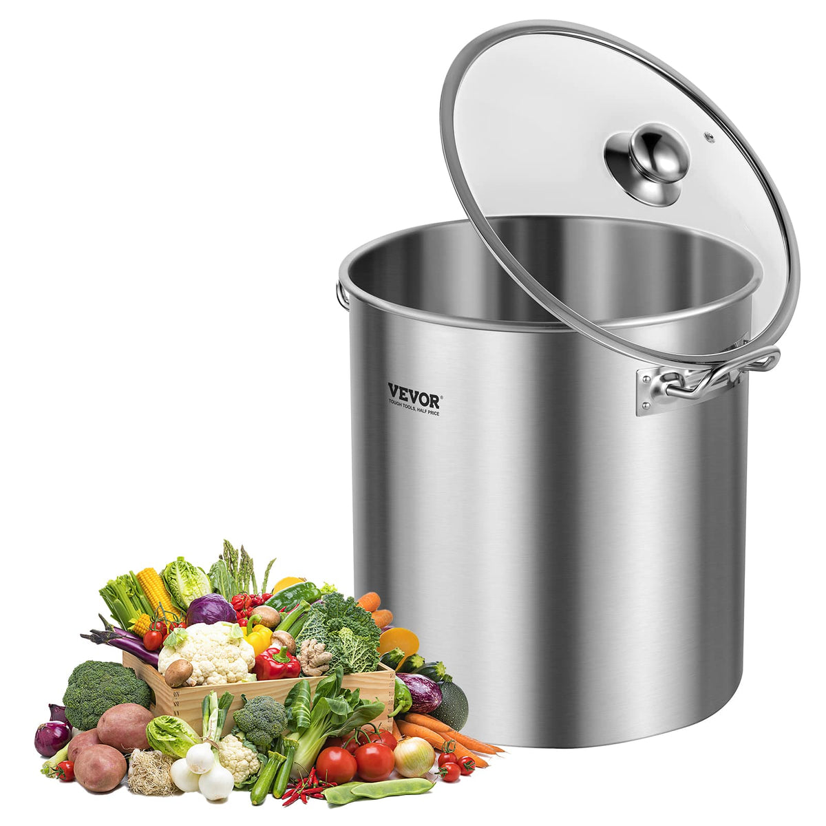 VEVOR - Stainless Steel Stockpot, 24 Quart Cooking Pots, Cookware Sauce Pot with Lid, and Handle, Heavy Duty Grade Stock Pot - Stainless steel color