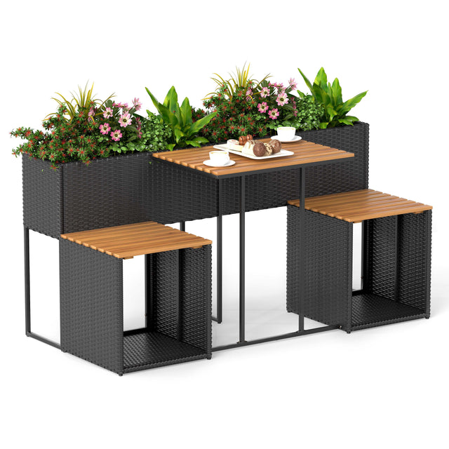 Front. Gymax - Gymax Outdoor Convertible Bench 2-in-1 Transforming Picnic Table & Chairs Set w/ Storage - Black, Natural.
