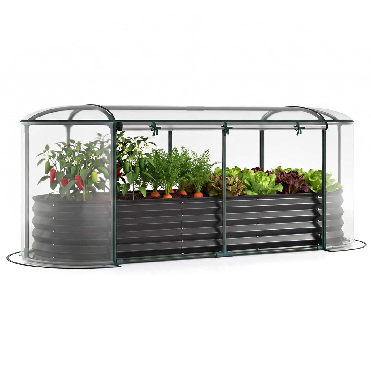 Costway - 6 x 2 x 1 FT Color Steel Raised Garden Bed with Greenhouse Cover, Roll-up Window - Black + Transparent