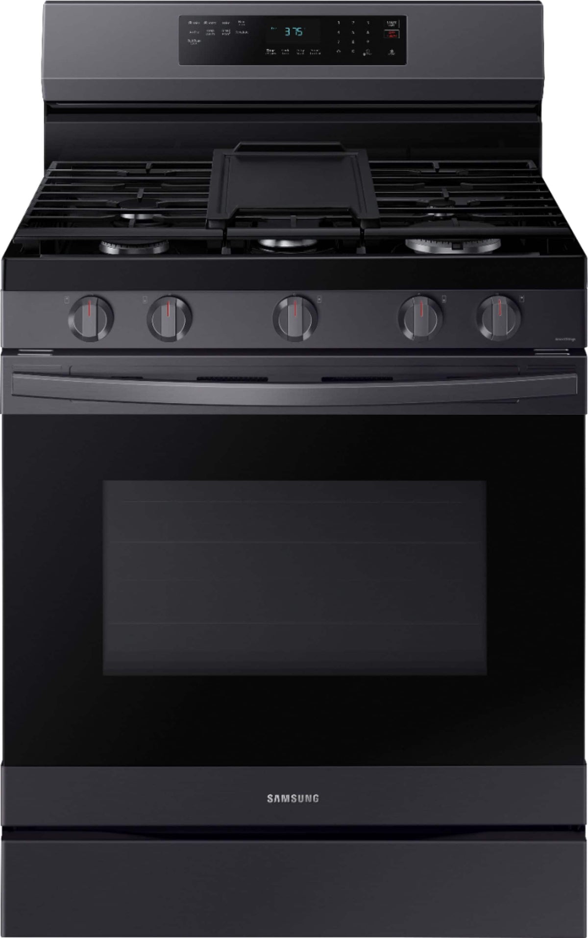 Samsung - 30 in. Wide 5 Burner 6.0 cu. ft. Freestanding Gas Range with No-Preheat Air Fry & Convection - Black Stainless Steel