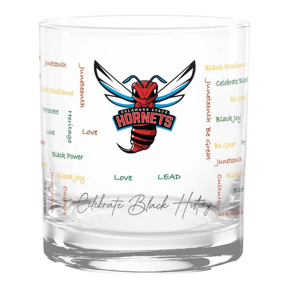 Indigo Falls - Delaware State Hornets 14oz. Black History Month Rocks Glass - Multicolor