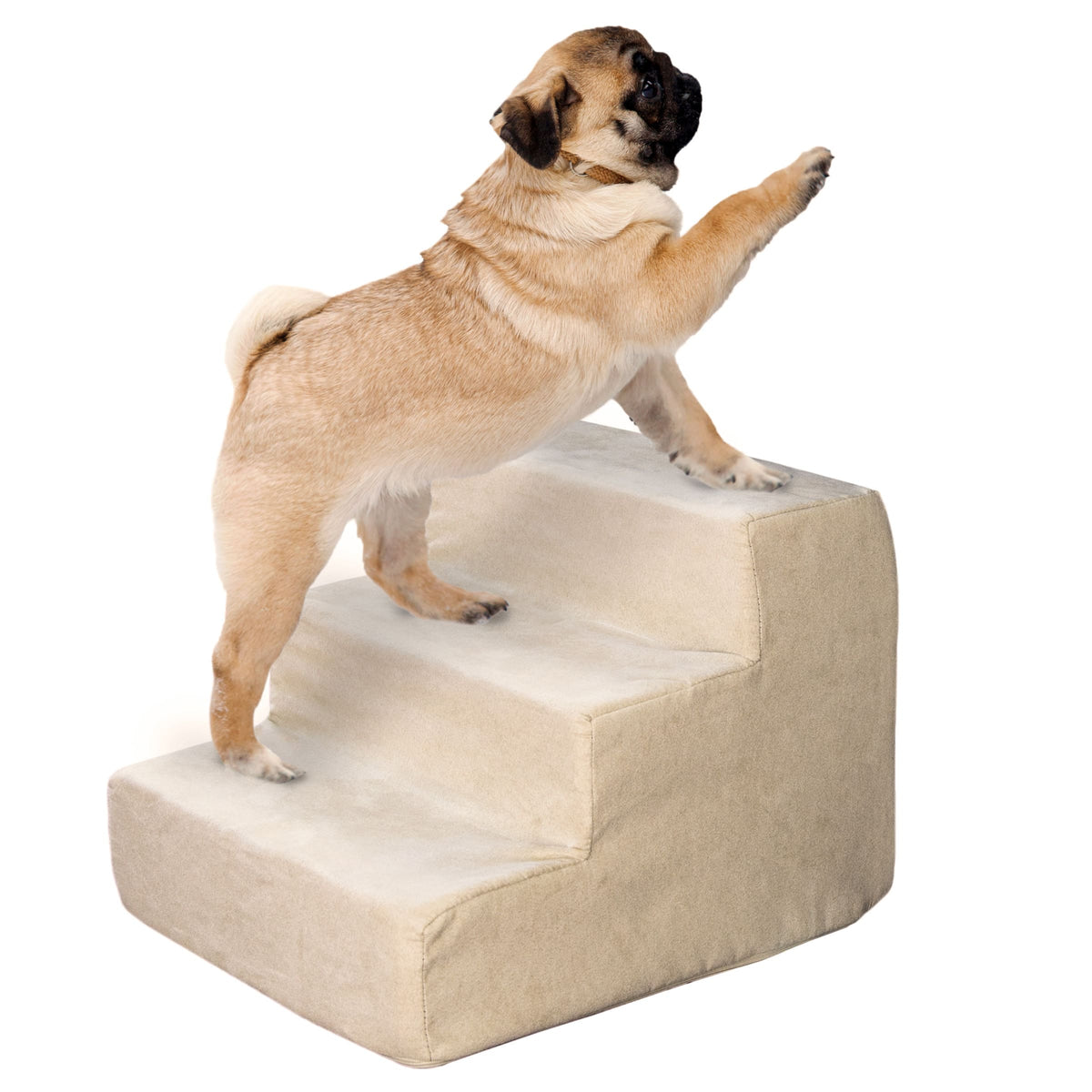 PetMaker - Dog Stairs for Small Dogs 3-Step Dog Steps for High Bed and Couch Pet Stairs with Nonslip Bottom, Foam, and Cover - Tan