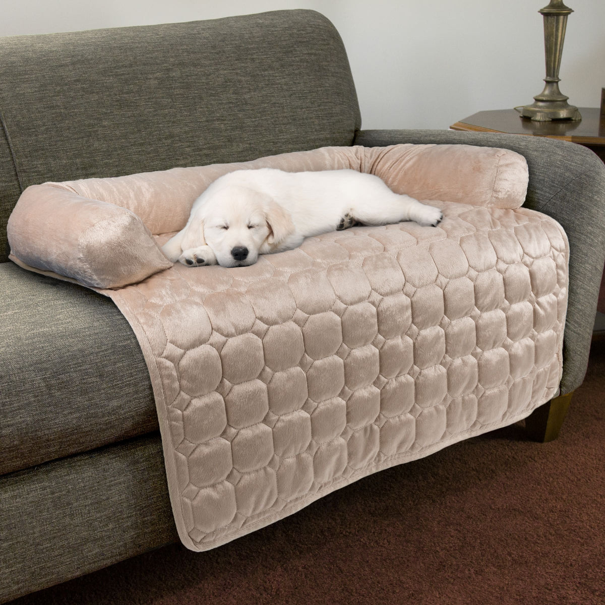 PetMaker - Couch Cover for Dogs 35x35 Pet Furniture Protector with Bolster, Quilted Fabric, Non-Slip Water-Resistant Base Layer - Beige