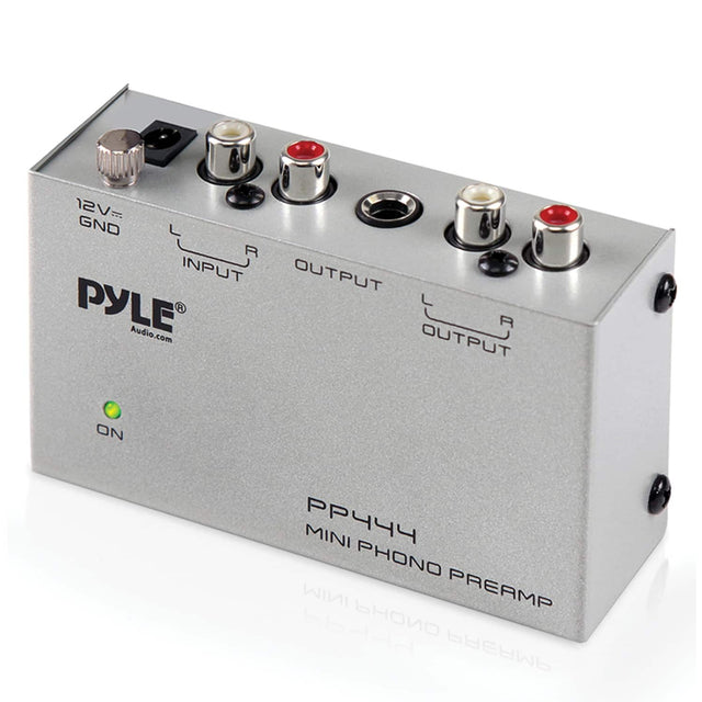 PYLE  
Audio.com  

12V GND  

INPUT  
OUTPUT  

PP444  
MINI PHONO PREAMP  

ON