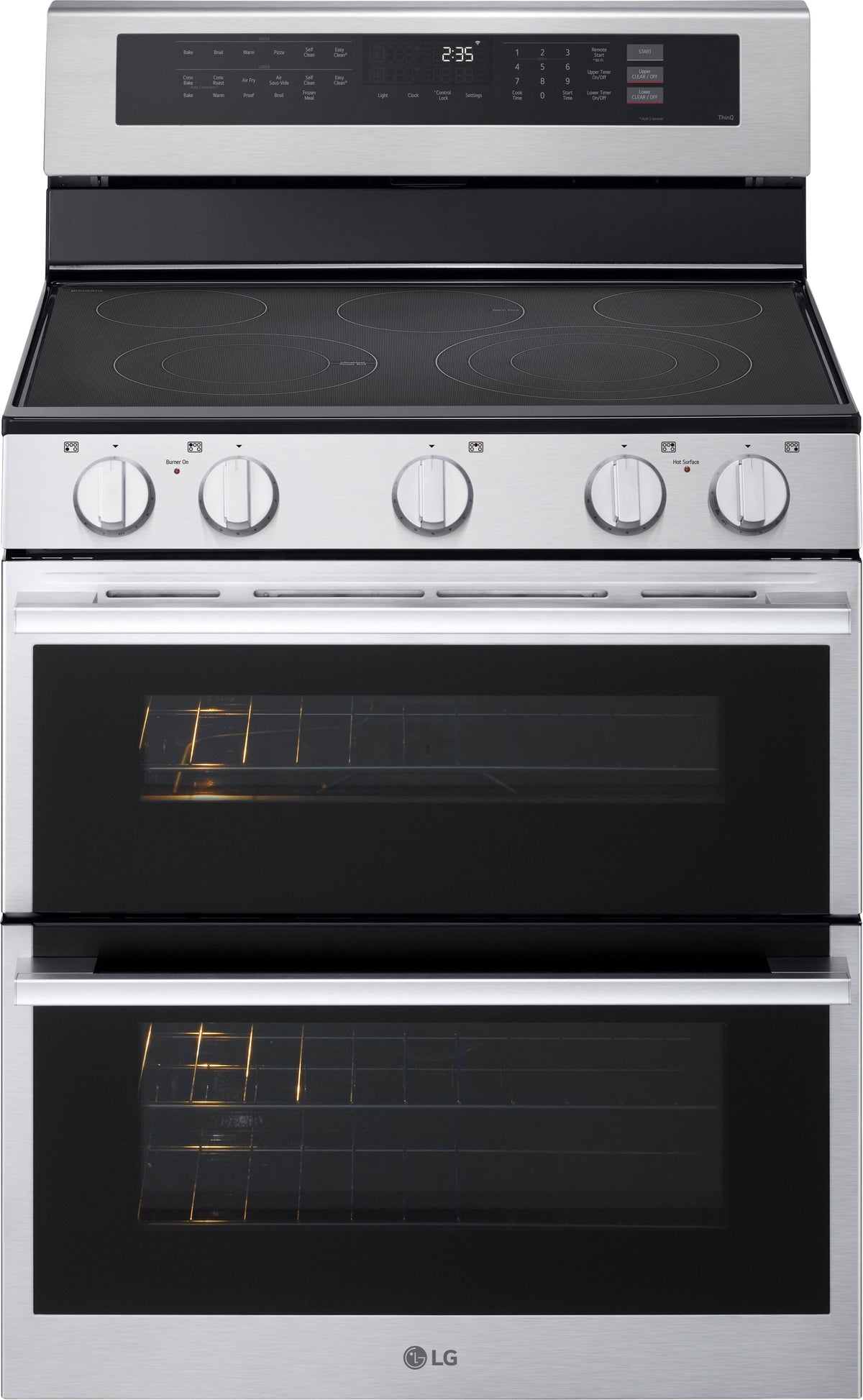 LG - 30-in 7.3 Cu. Ft. Freestanding Double Oven Elec True Convection Smart Range w/ 5 Elements, Air Fry and UltraHeat 3.2 kW - Stainless Steel
