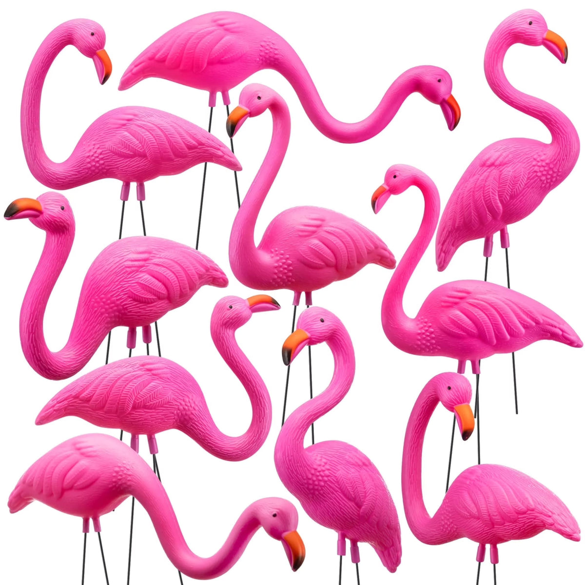 Joyfy - 10 Pack Small Pink Flamingo Yard Ornaments, Mini Lawn Statues with Metal Legs for Outdoor Garden Luau Decor