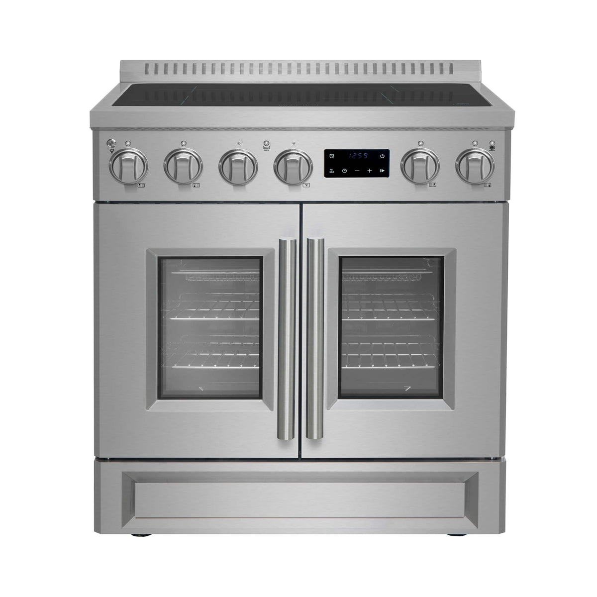 Forno Appliances - 30 in. Wide 4 Elements Torino 4.32 Cu. Ft. Freestanding Induction Range with French Door Design and Air Sous Vide Tech - Silver