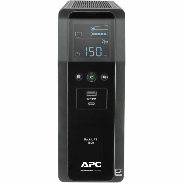 APC - UPS Battery Backup Pro, 1500VA/900W, Tower, 10 Outlets, LCD Display, USB-A + USB-C ports - Black