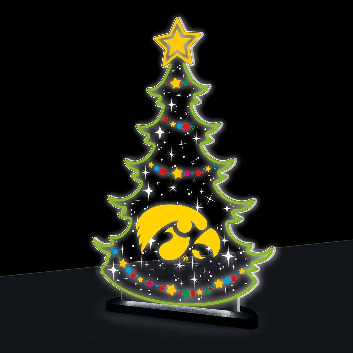 Evergreen Enterprises - Iowa Hawkeyes 10" LED Tabletop Christmas Tree Desklite Sign - Green