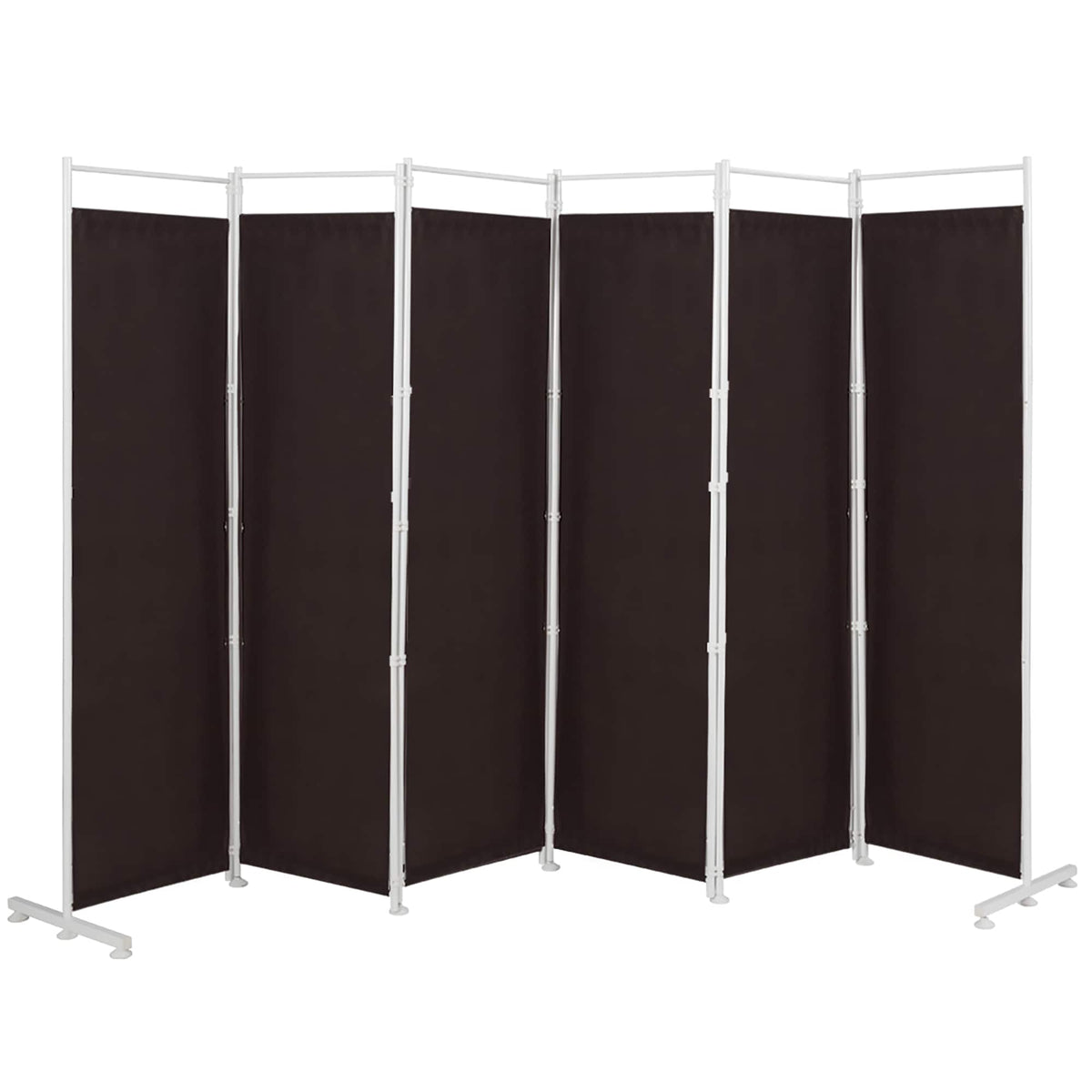 Costway - 6-Panel Room Divider Folding Privacy Screen w/Steel Frame Decoration - Brown