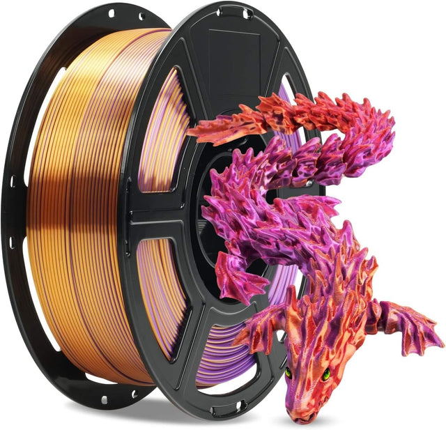Front. Flashforge - PLA Silk Triple Color 3D Printer Filament-1.75mm-1kg (2.2 lbs) Spool - Triple Color Gold+Red+Purple.