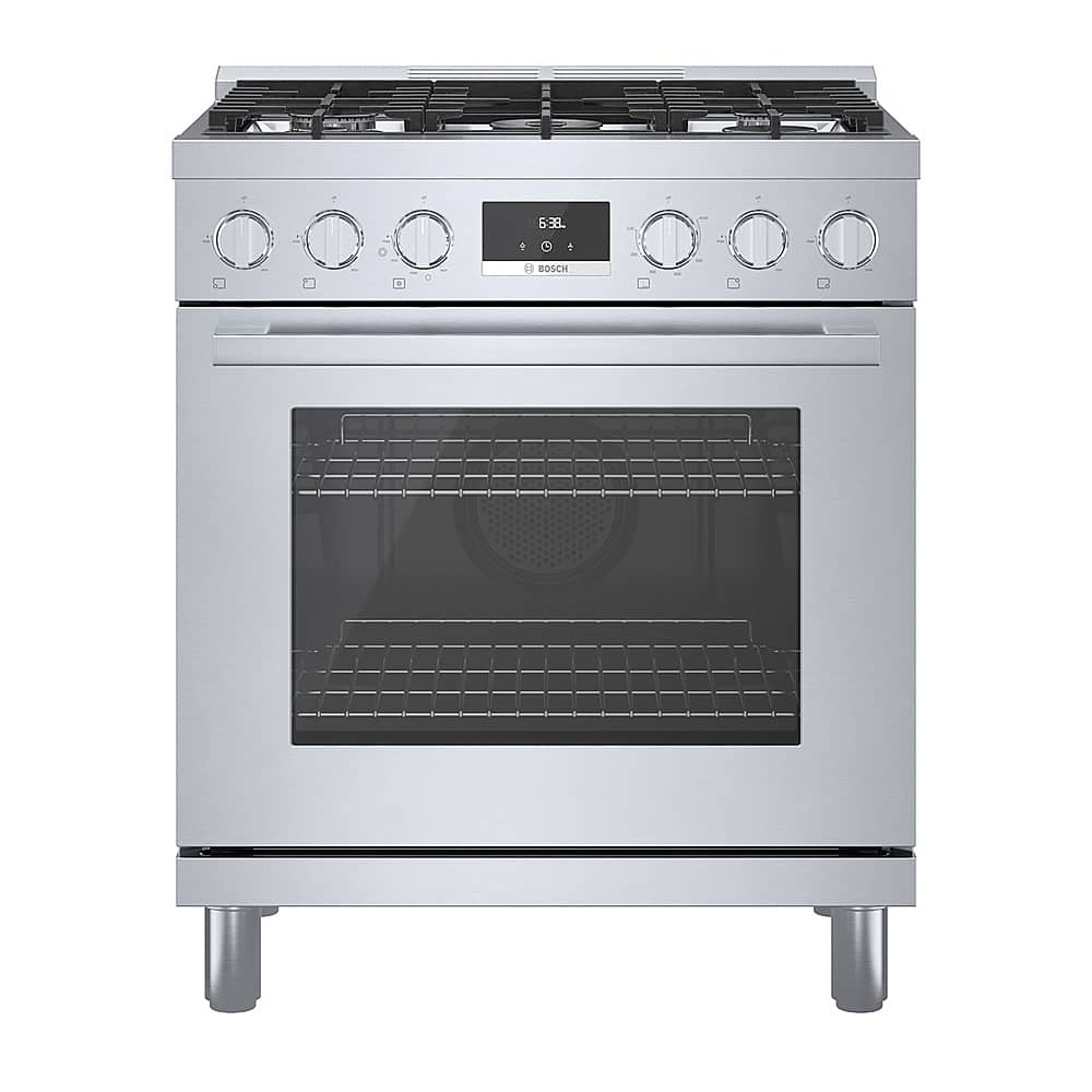 Bosch - 800 Series 30 in. Wide 3.7 Cu. Ft. Freestanding Gas Convection Range with Self-cleaning and 5 Dual Flame Ring Burners - Stainless Steel
