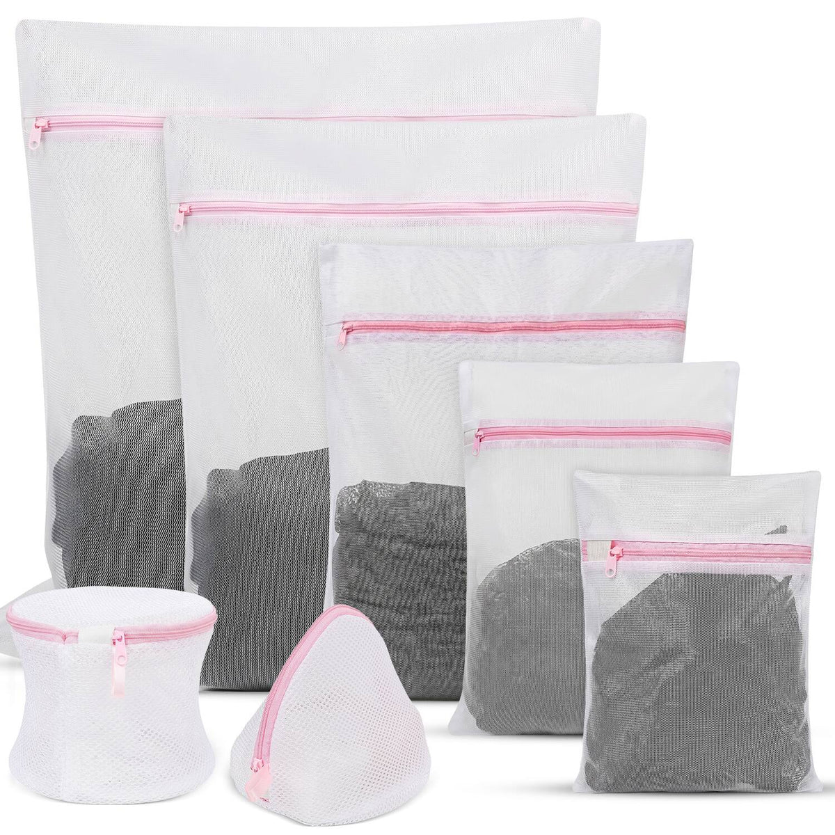 Garnen - 7pc Mesh Laundry Bags for Washing, Travel Laundry Bags Mesh Wash Bags, Mesh Laundry Bags for Delicates, Lingerie Bags - White