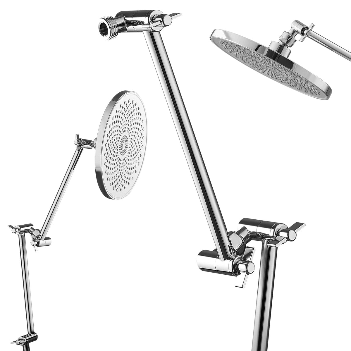 VEVOR - Shower Head Extension Arm, 16 inches, Brass Shower Arm Extender with Flexible Adjustable Angle Height, Chrome Finish - Silver