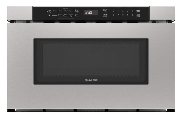 - SENSOR
  - Help
  - Settings
  - Open
  - Close
  - Defrost
  - Cook
  - Reheat
  - Popcorn
  - Frozen
  - Baked
  - Steamer
  - More
  - Beverage
  - Entree
  - Potatoes
  - Bags
  - Menus

- 12:30

- START
  - +30 SEC
  - STOP
  - CLEAR

- 1 2 3 4 5 6 7 8 9 0

- Power Level
- Timer
- Clock

- SHARP