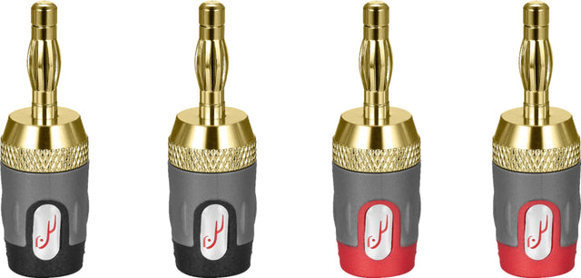 Front. Rocketfish™ - 24k Gold Plated Toolless Speaker Banana Plugs (4 Pack) - Red/Black.