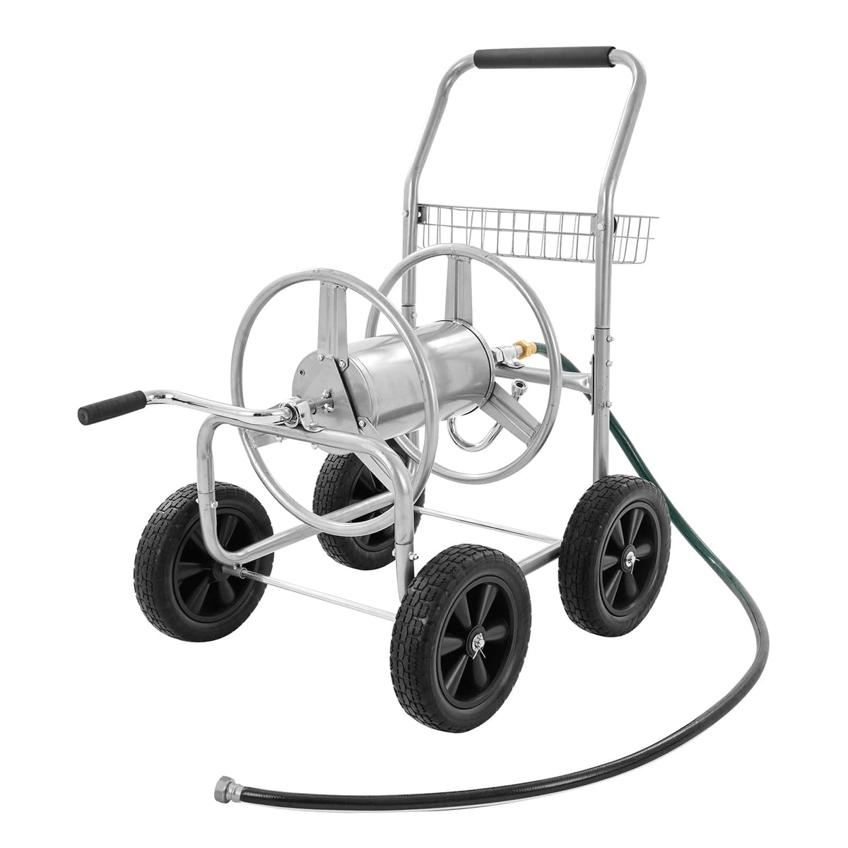 VEVOR - Hose Reel Cart, Hold Up to 300 ft of 5/8’’ Hose, Garden Water Hose Carts Mobile Tools with 4 Wheels - Silver