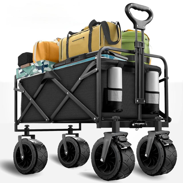 Front. Sugift - 560lbs Heavy Duty Folding Garden Wagon Cart 155L Large Capacity Utility Foldable Beach Cart with All-Terrain Wheels - Black.