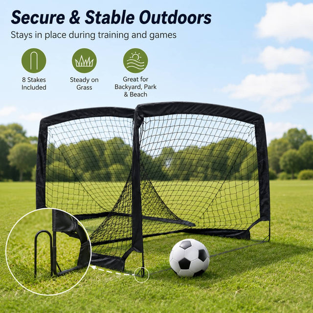 Secure & Stable Outdoors  
Stays in place during training and games  
8 Stakes Included  
Steady on Grass  
Great for Backyard, Park & Beach
