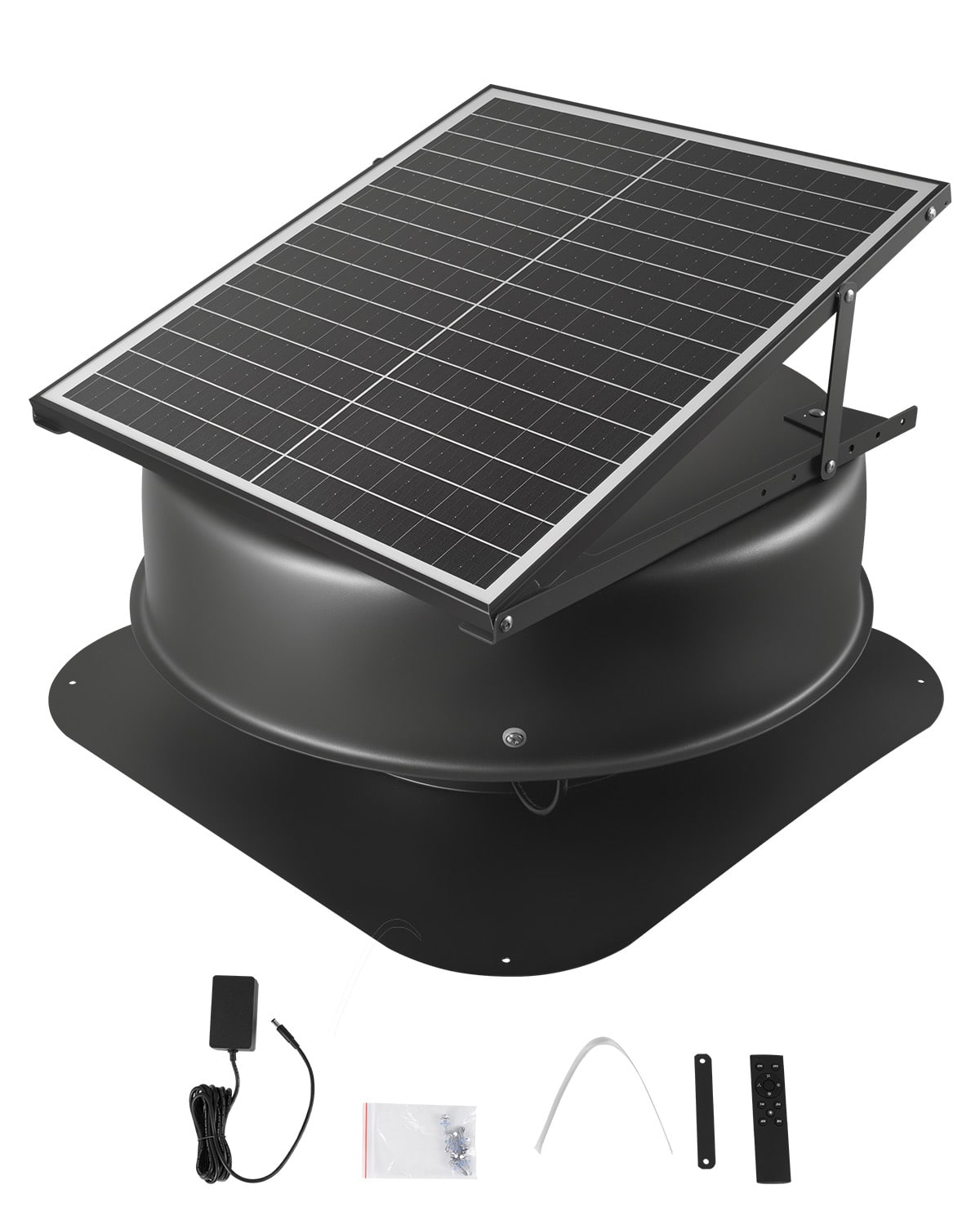 VEVOR - Solar Attic Fan, 42 W, 2800 CFM Large Air Flow Solar Roof Vent Fan, Low Noise and Weatherproof with 110V Smart Adapter - Black