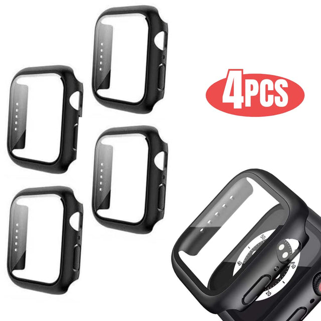 Front. Qixxronics - 4PACK for Apple Watch Series 9/8/7 (45mm) Screen Protector Case, Full Cover Protection - Black.