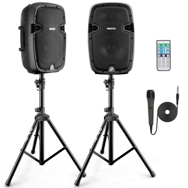 Front. Pyle - Pyle 10" Wireless Portable PA system - 1000W High Powered Bluetooth Compatible Active + Passive Pair Outdoor Sound Speak - Black.