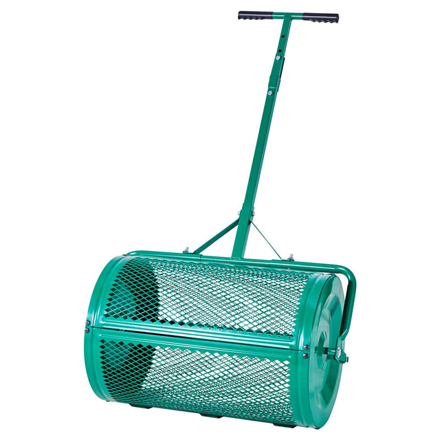 Front. VEVOR - Compost Spreader, 24 in Wide Peat Moss Spreader with Push/Tow Handle, 4 Heights Adjustable, Powder-Coated Steel Garden - Green.