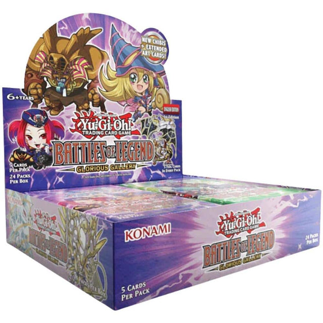 NEW CHIBIS + EXTENDED ART CARDS!  
6+ YEARS Edition  
Yu-Gi-Oh! TRADING CARD GAME  
BATTLES OF LEGEND CARDS GALLERY  
GLORIOUS IN EVERY PACK  
24 PACKS PER BOX  
5 CARDS PER PACK  
KONAMI
