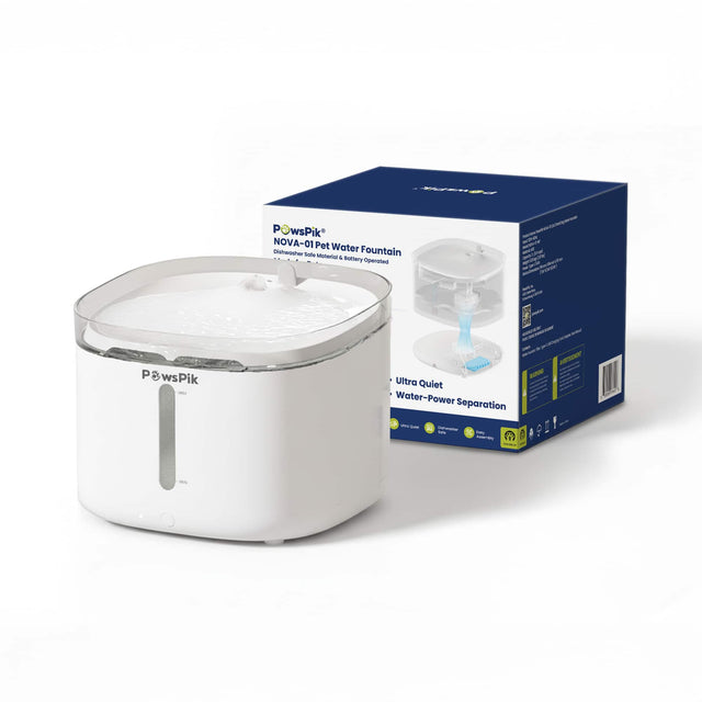 POwsPik NOVA-01 Pet Water Fountain  
Dishwasher Safe Material & Battery Operated  
Ultra Quiet Water-Power Separation  
www.ru