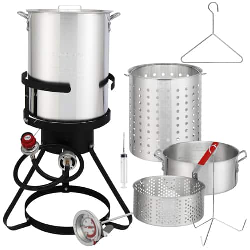 Winado - 30QT Deep Turkey Fryer 10QT Fish Fryer Kit Propane Stove, Fryer, Boiler Steamer with Baskets for Outdoor Camping Picnic - Silver