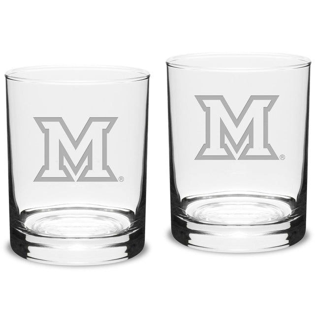 Front. Jardine - Miami University RedHawks 14oz. 2-Piece Classic Double Old-Fashioned Glass Set - Multicolor.