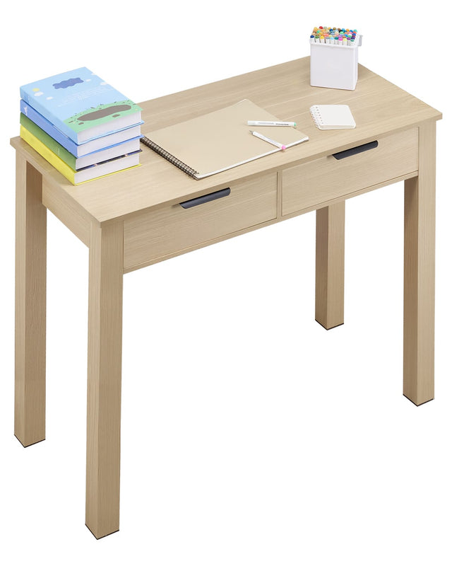 Front. VEVOR - Small Desk with Drawers, Kids Desk for Bedroom, Modern Simple Study Table - Light Wood.