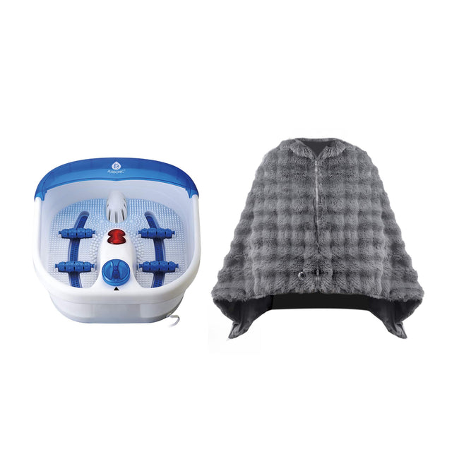 Front. Pursonic - Electric Heated Poncho Shawl & Heated Vibrating Foot Spa Set.