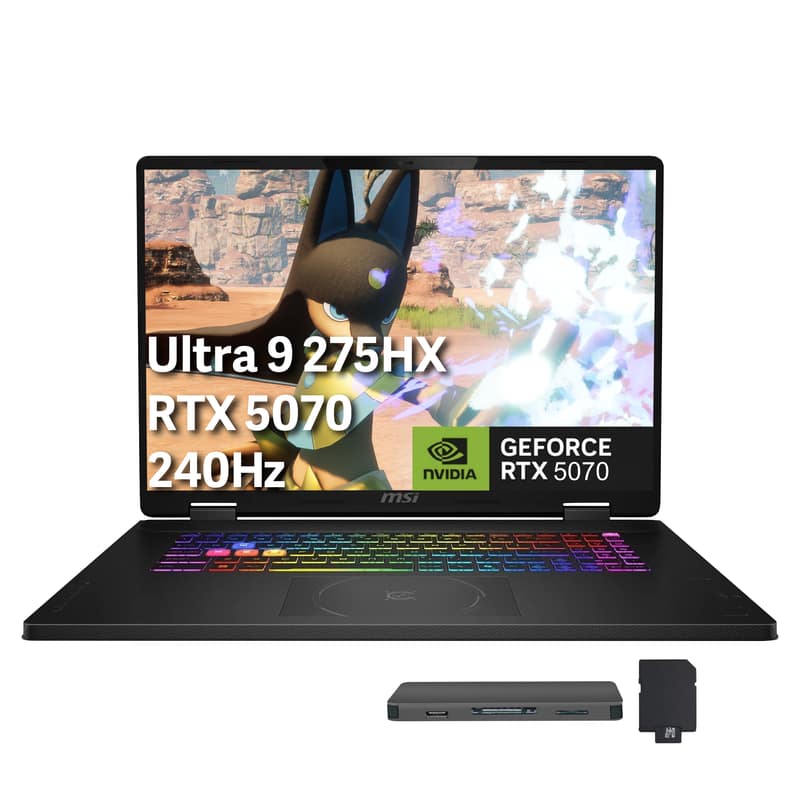 MSI - Upgraded - Crosshair 18" 240Hz Gaming Laptop,Intel Ultra 9 275HX,GeForce RTX 5070,64GB RAM,4TB SSD+1TB Dock Set,Win 11 - Black